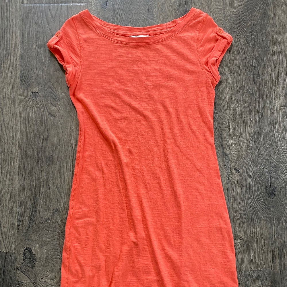 Banana Republic Coral Orange Pink Cap Sleeve Boat Neck T-Shirt Dress Cotton XS